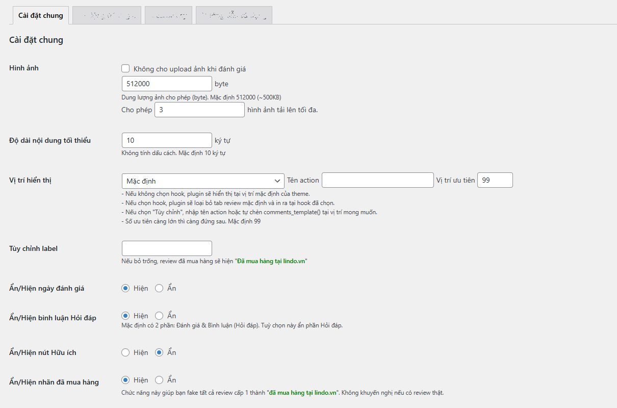 lindoReviews settings